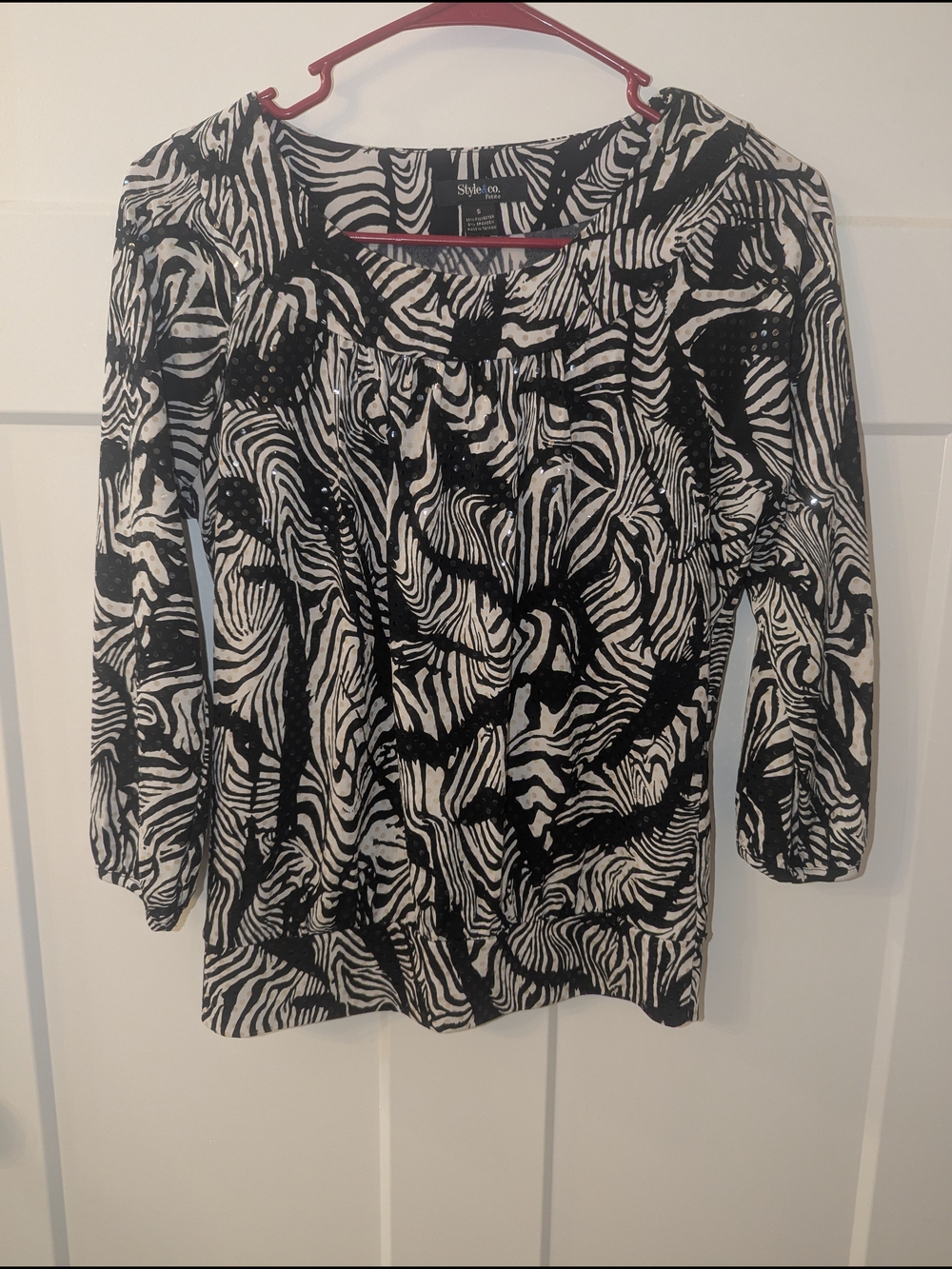 Style & Co. Black & White Swirl Print Blouse